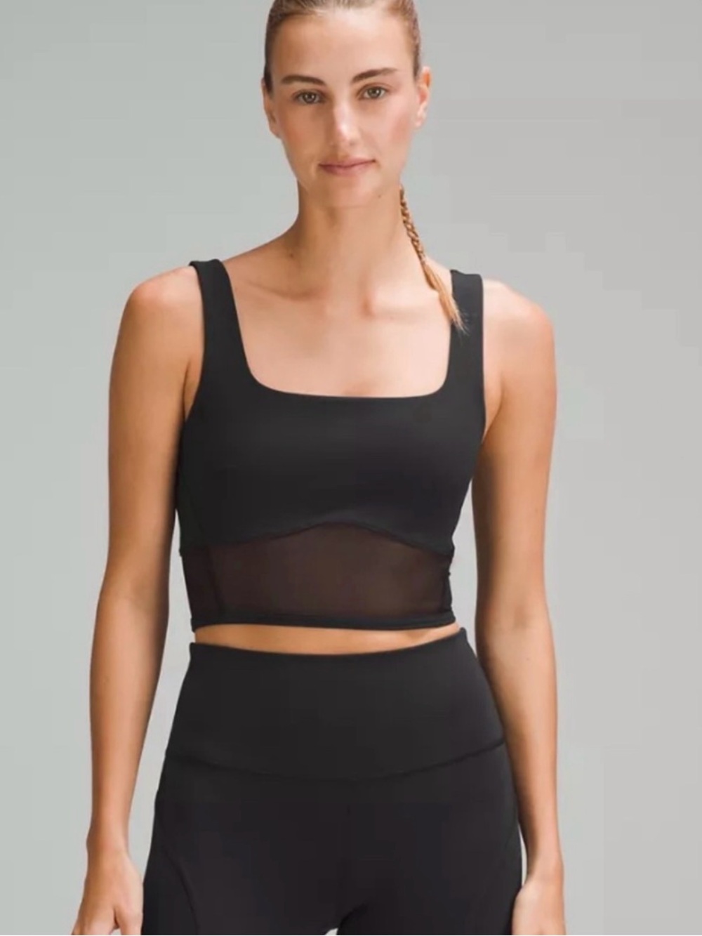 lululemon athletica Black Mesh-Panel Square-Neck Crop Work Out Sports Bra